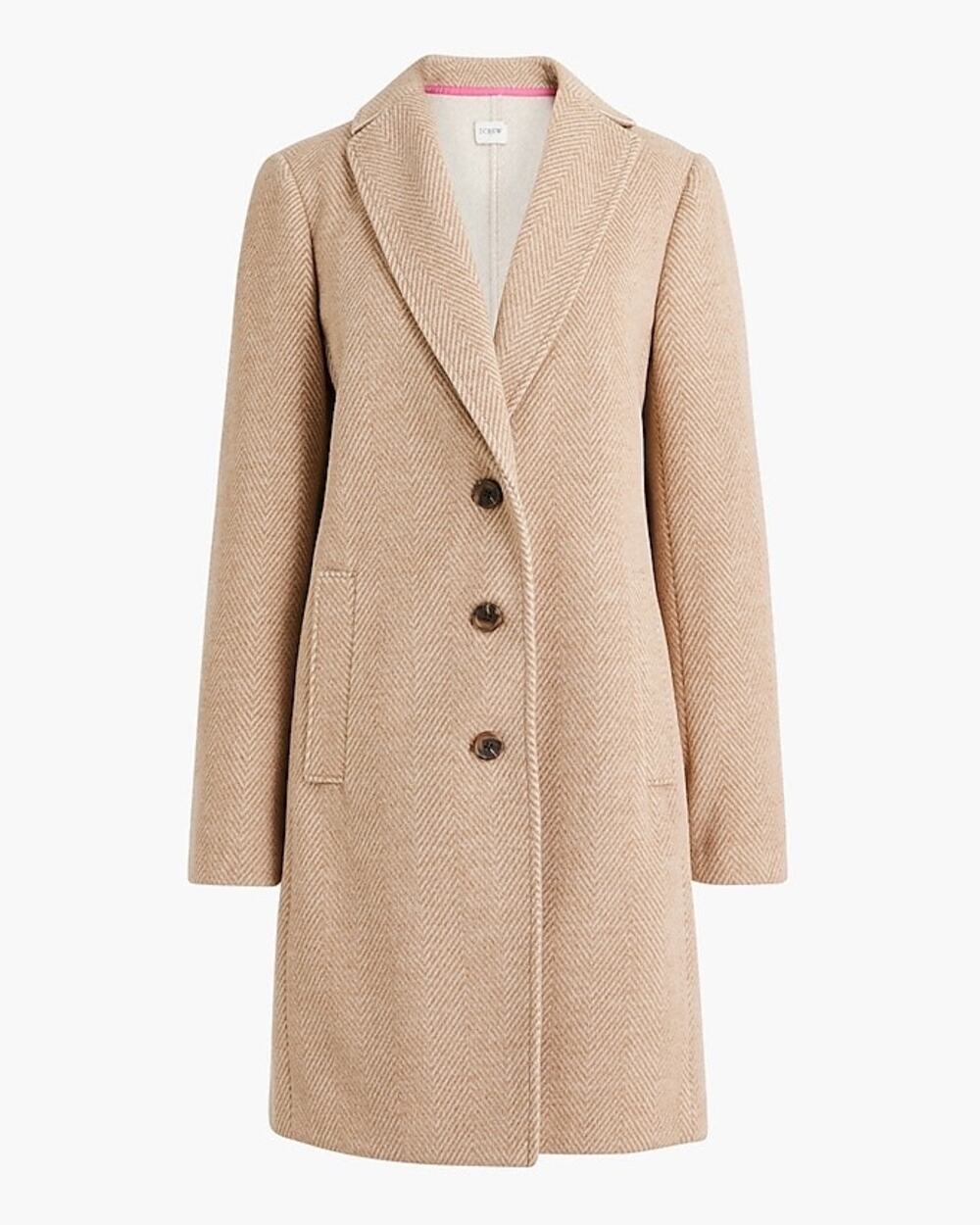 J.Crew Tan White Herringbone Single Breasted Overcoat Size 6